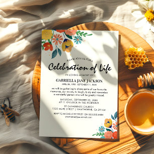 Colourful Floral Memorial   Celebration of Life Invitation