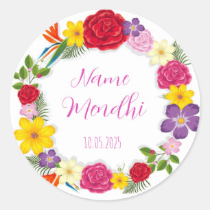 Colourful floral Mendhi favour stickers
