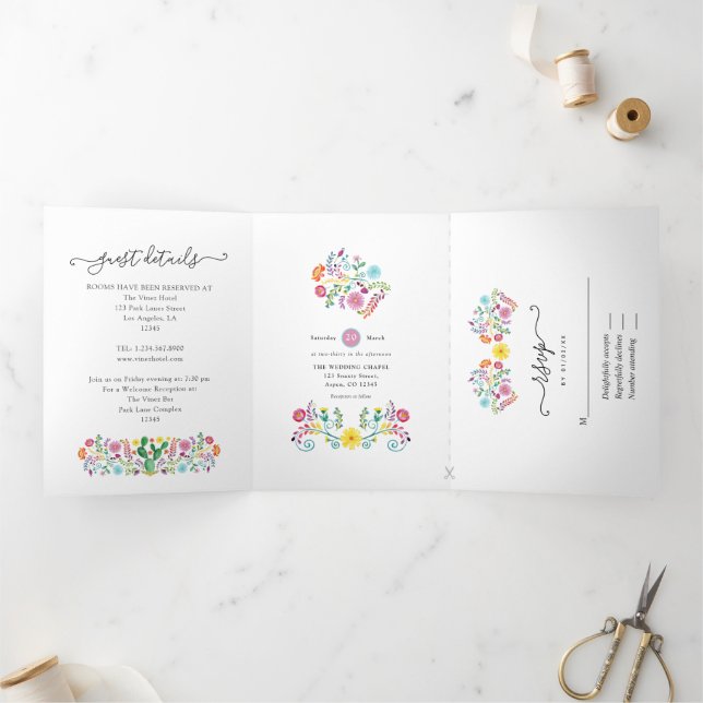 Colourful Floral Mexican Fiesta Wedding Tri-Fold I Invitation (Inside)