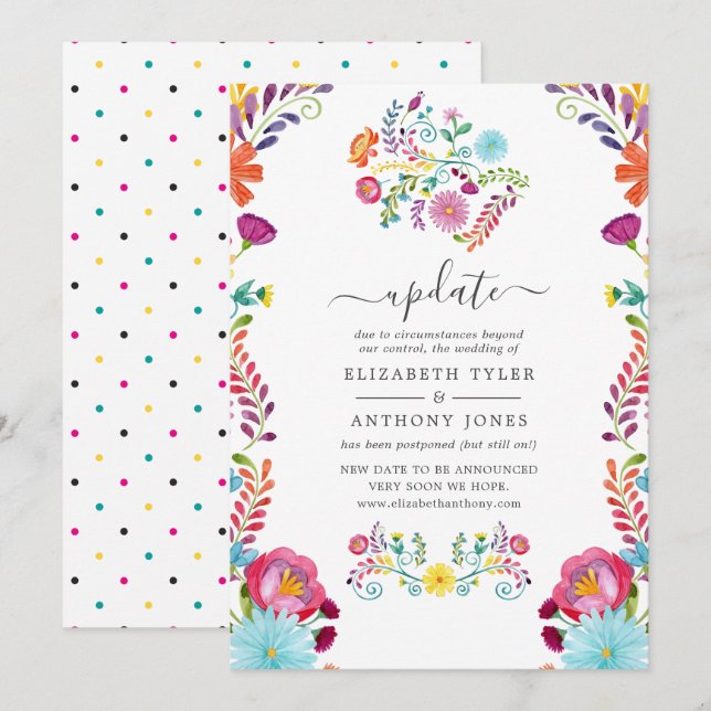 Colourful Floral Mexican Fiesta Wedding Update Invitation (Front/Back)