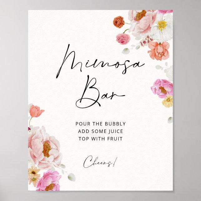 Colourful Floral Mimosa Bar Bridal Shower Poster (Front)