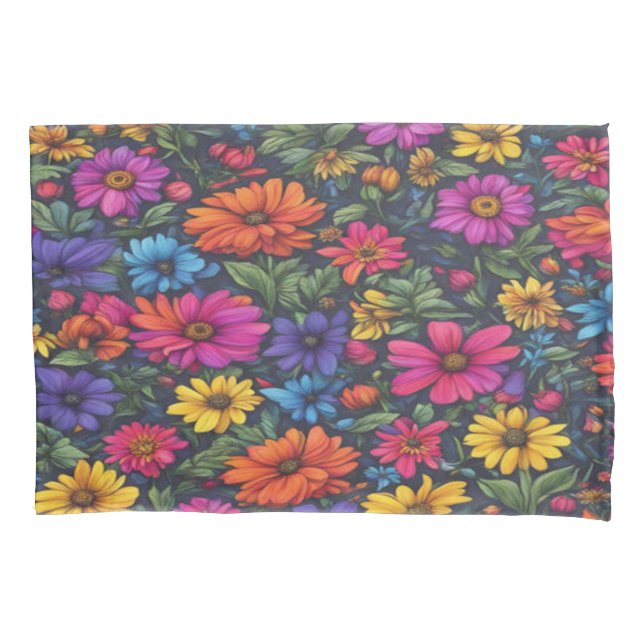 Colourful Floral Mix - Pillowcase (Front-Left)