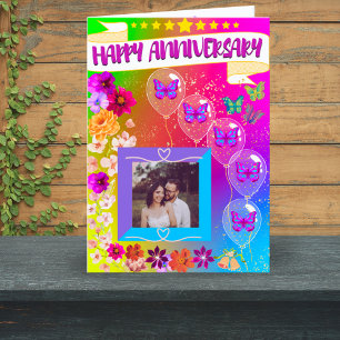 Colourful Floral Modern Bohemian Happy Anniversary Thank You Card