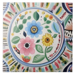 Colourful Floral Modern Contemporary Flowers Tile