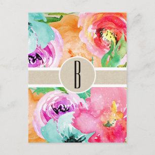 Colourful Floral Modern Rustic Botanical Kraft Postcard