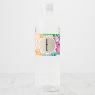 Colourful Floral Modern Rustic Botanical Kraft Water Bottle Label