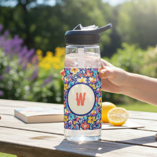 Colourful Floral Monogram – Bright Sporty Gift Water Bottle