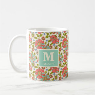Colourful Floral Monogram Name Coffee Mug