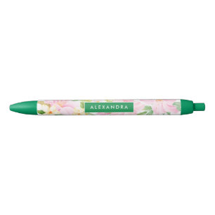Colourful Floral Monogram Watercolor Botanical Pin Black Ink Pen