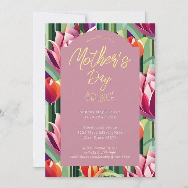 Colourful Floral Mother’s Day Brunch Mauve Pink Invitation (Front)