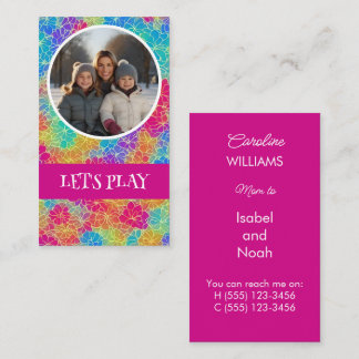 Colourful floral Mum to photo pink Let's play Calling Card