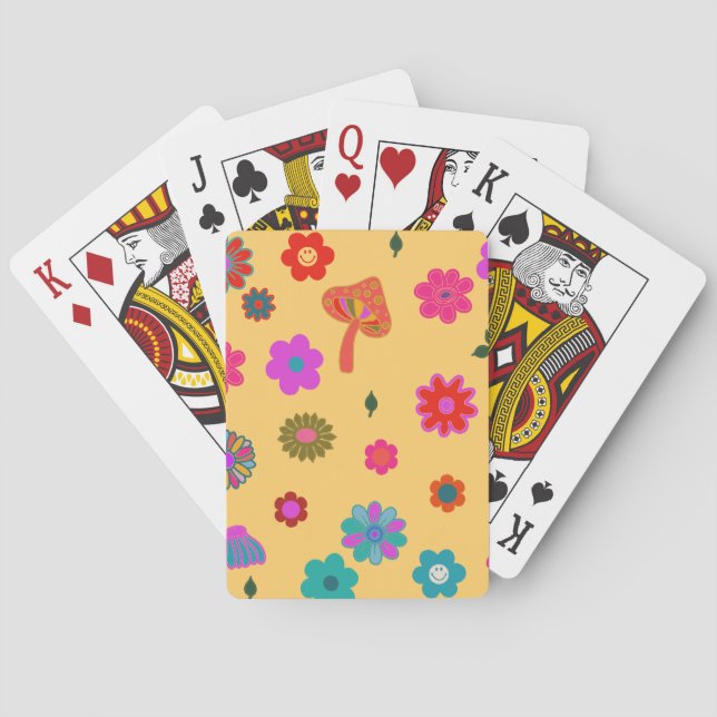 Colourful floral mushrooms playing cards (Back)