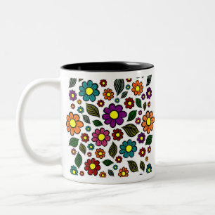 Colourful Floral Nature Pattern Two-Tone Coffee Mug