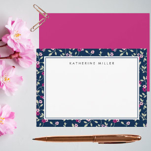 Colourful Floral Navy and Pink Correspondence   Card
