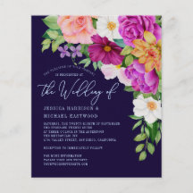 Colourful Floral Navy Blue Wedding Invitation Flye