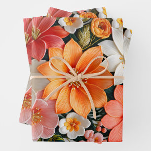 Colourful Floral Needlepoint Wrapping Paper Sheets