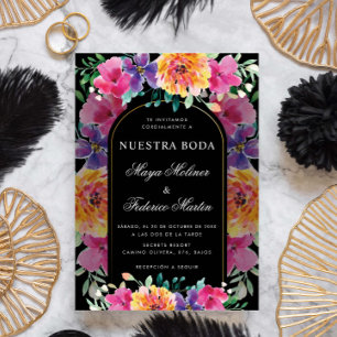 Colourful Floral Nuestra Boda Spanish Wedding Invitation
