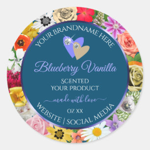 Colourful Floral Ocean Blue Product Labels Hearts