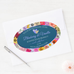 Colourful Floral Ocean Blue Product Labels Hearts