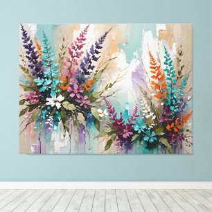 Colourful Floral on Blue Beige White Lavender Canvas Print