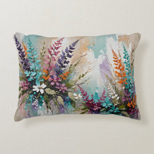 Colourful Floral on Blue Beige White Lavender  Decorative Cushion