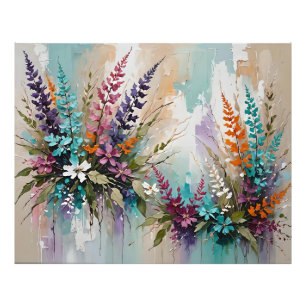 Colourful Floral on Blue Beige White Lavender Photo Print