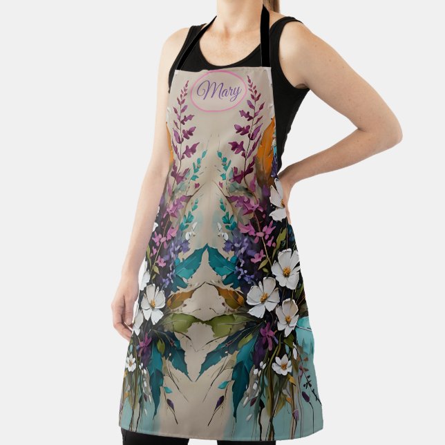 Colourful Floral on Teal Blue Beige  Apron (Insitu)