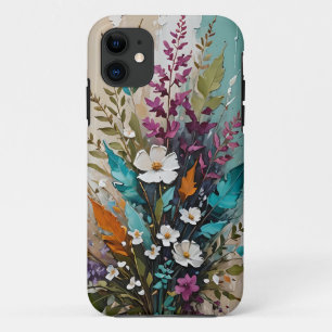 Colourful Floral on Teal Blue Beige Case-Mate iPhone Case