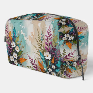 Colourful Floral on Teal Blue Beige Dopp Kit