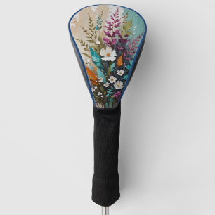 Colourful Floral on Teal Blue Beige  Golf Head Cover
