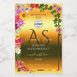 Colourful Floral Orange Product Label Initials Log