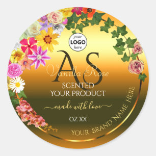 Colourful Floral Orange Product Label Initials Log