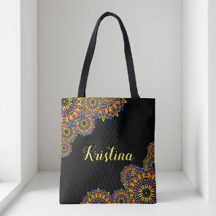 Colourful Floral Oriental Mandalas Personalised Tote Bag