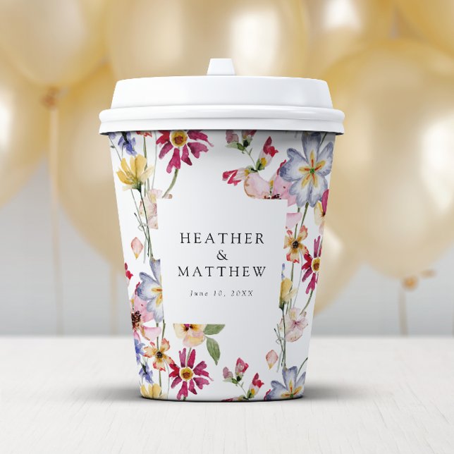 Colourful Floral Paper Cups (Colorful Watercolor Floral Paper Cups by Painted Paperie
)