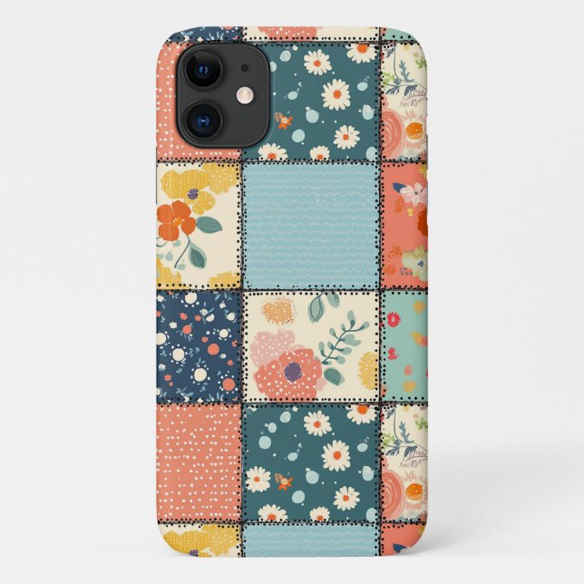 Colourful Floral Patchwork Quilt with Playful Prin Case-Mate iPhone Case (Back)