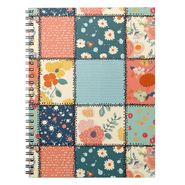 Colourful Floral Patchwork Quilt with Playful Prin Notebook (Front)