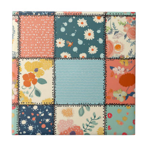 Colourful Floral Patchwork Quilt with Playful Prin Tile