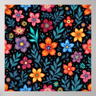 Colourful Floral Pattern Background Poster
