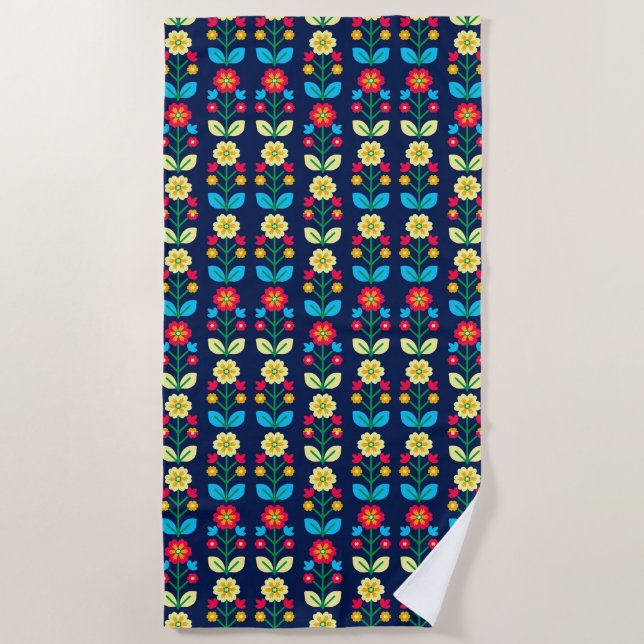 Colourful Floral Pattern Beach Towel (Front)