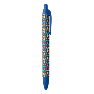 Colourful Floral Pattern Black Ink Pen
