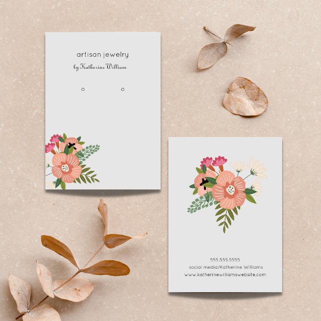 Colourful Floral Pattern Boho  Earring Display Business Card (Creator Uploaded)