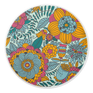 Colourful floral pattern ceramic knob