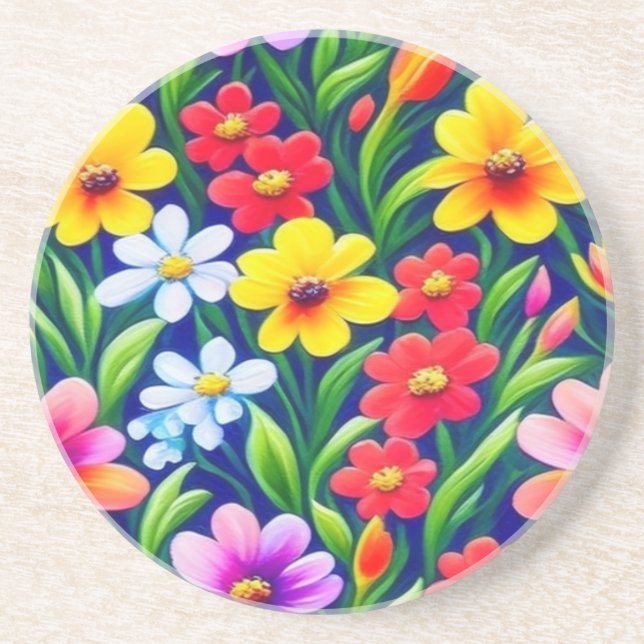 Colourful floral pattern coaster (Front)