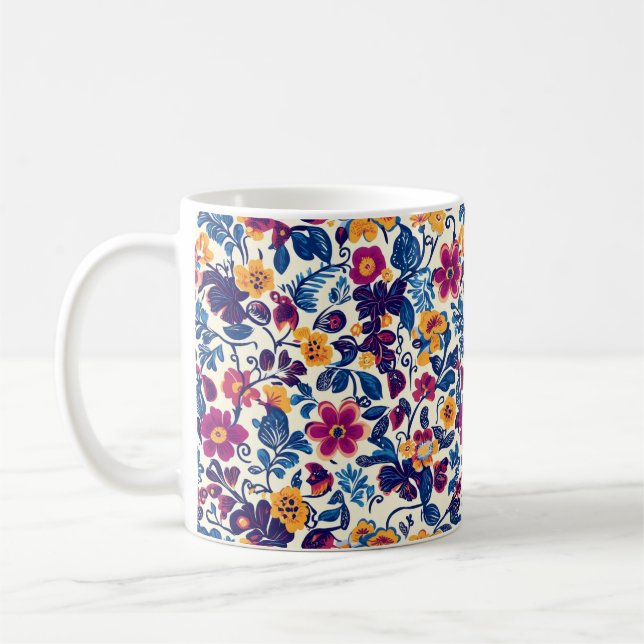 Colourful Floral Pattern Coffee Mug (Left)