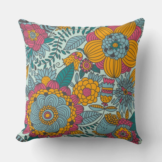 Colourful floral pattern cushion (Front)