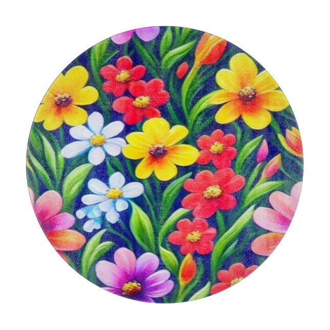 Colourful floral pattern cutting board (Front)