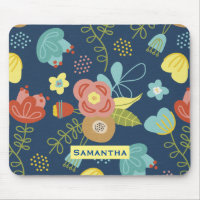 Colourful Floral Pattern Dark Blue Personalised