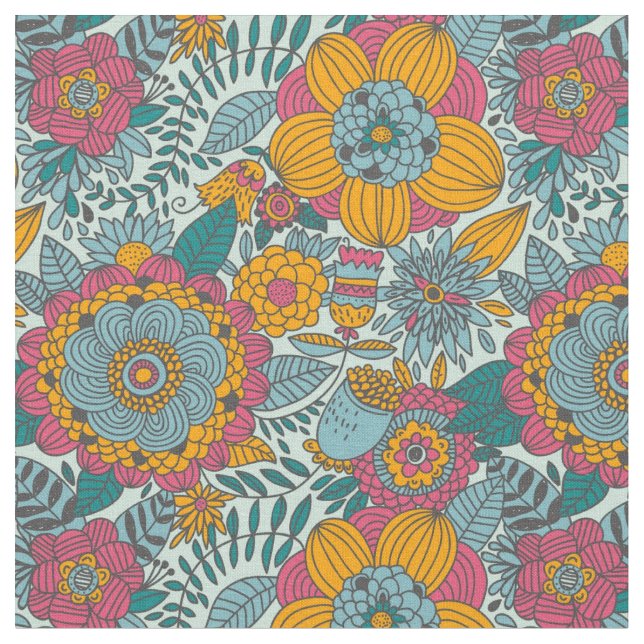 Colourful floral pattern fabric (Close Up)