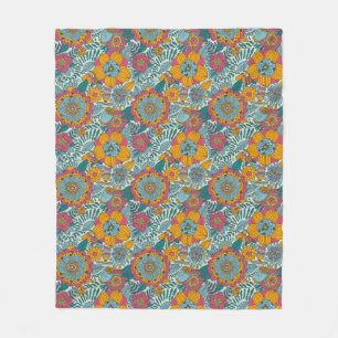 Colourful floral pattern fleece blanket