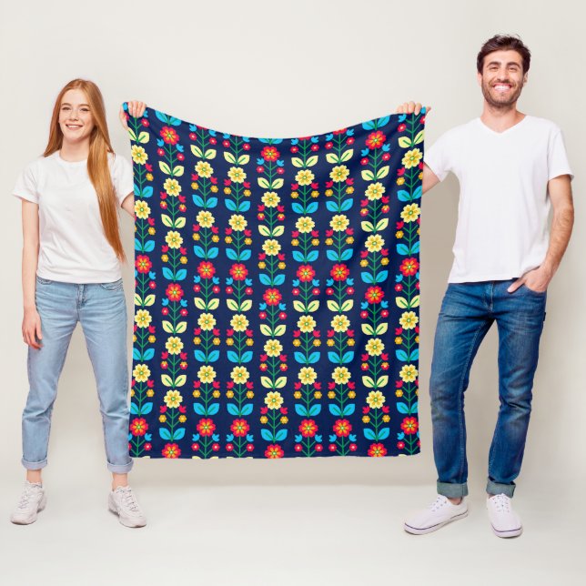 Colourful Floral Pattern Fleece Blanket (In Situ)